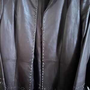 Elegant Studded Leather Jacket in Rich Brown